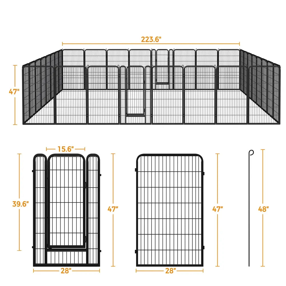 Metal Dog Playpen, 6/8/12/16 Panels, Indoor/Outdoor Pet Exercise Barrier, 24/32/40/47 inch.