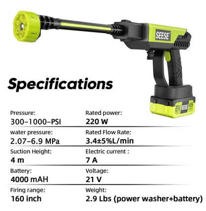 Cordless Pressure Washer with Single-Port Charger, Portable Washer for Car, Home & Garden Use