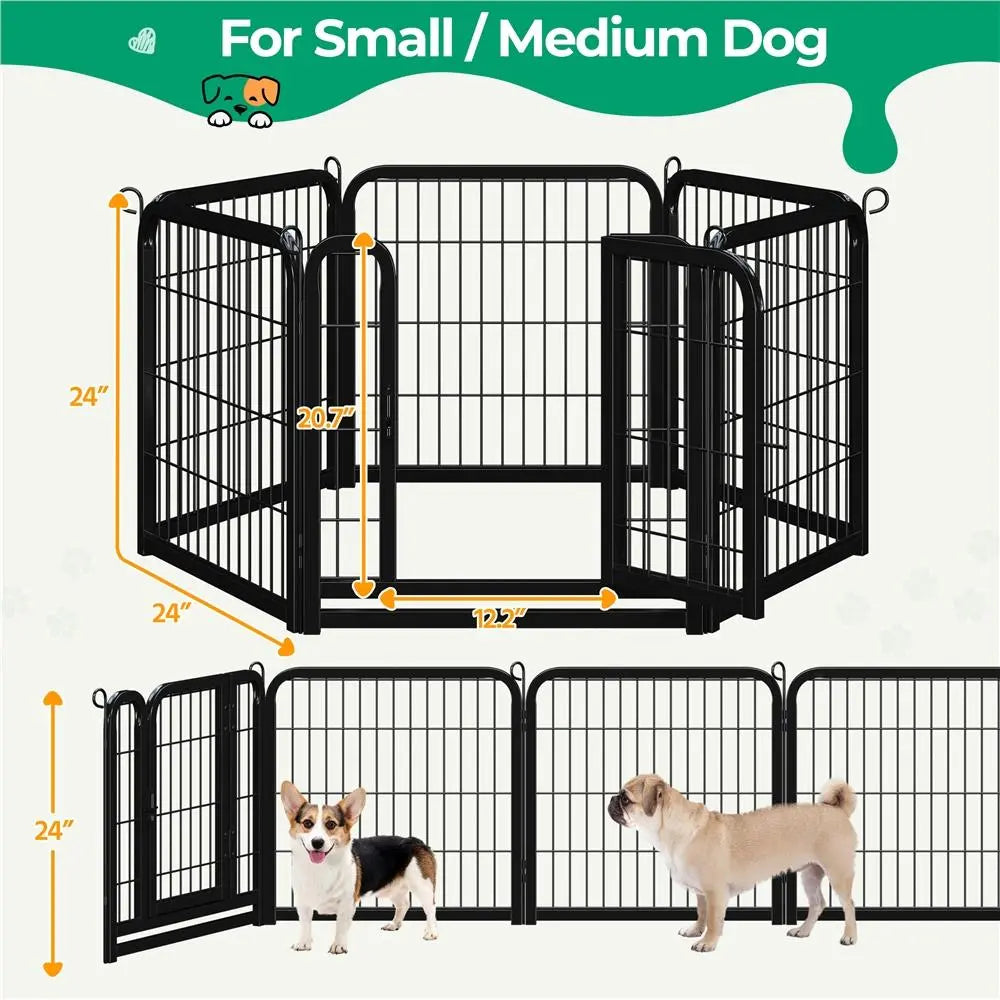 Metal Dog Playpen, 6/8/12/16 Panels, Indoor/Outdoor Pet Exercise Barrier, 24/32/40/47 inch.