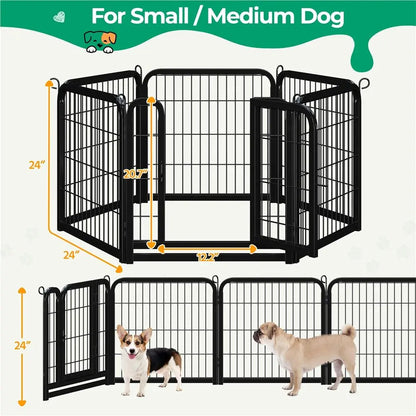Metal Dog Playpen, 6/8/12/16 Panels, Indoor/Outdoor Pet Exercise Barrier, 24/32/40/47 inch.