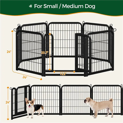 Metal Dog Playpen, 6/8/12/16 Panels, Indoor/Outdoor Pet Exercise Barrier, 24/32/40/47 inch.
