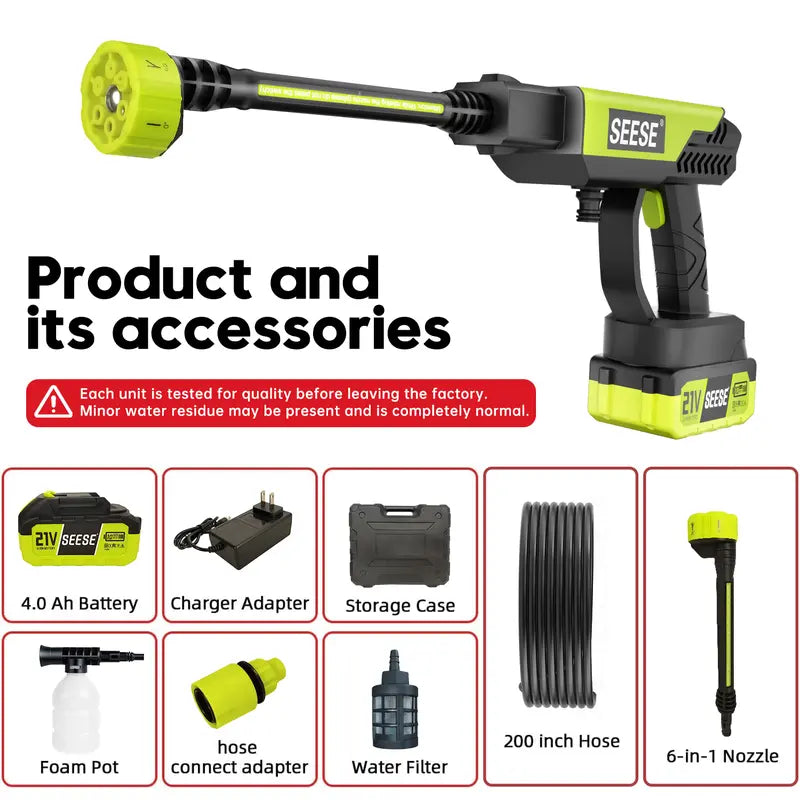 Cordless Pressure Washer with Single-Port Charger, Portable Washer for Car, Home & Garden Use