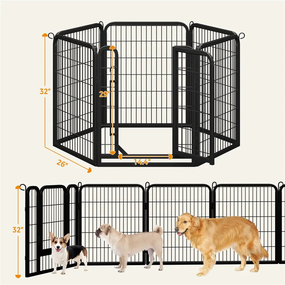 Metal Dog Playpen, 6/8/12/16 Panels, Indoor/Outdoor Pet Exercise Barrier, 24/32/40/47 inch.