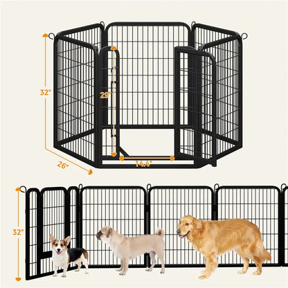 Metal Dog Playpen, 6/8/12/16 Panels, Indoor/Outdoor Pet Exercise Barrier, 24/32/40/47 inch.