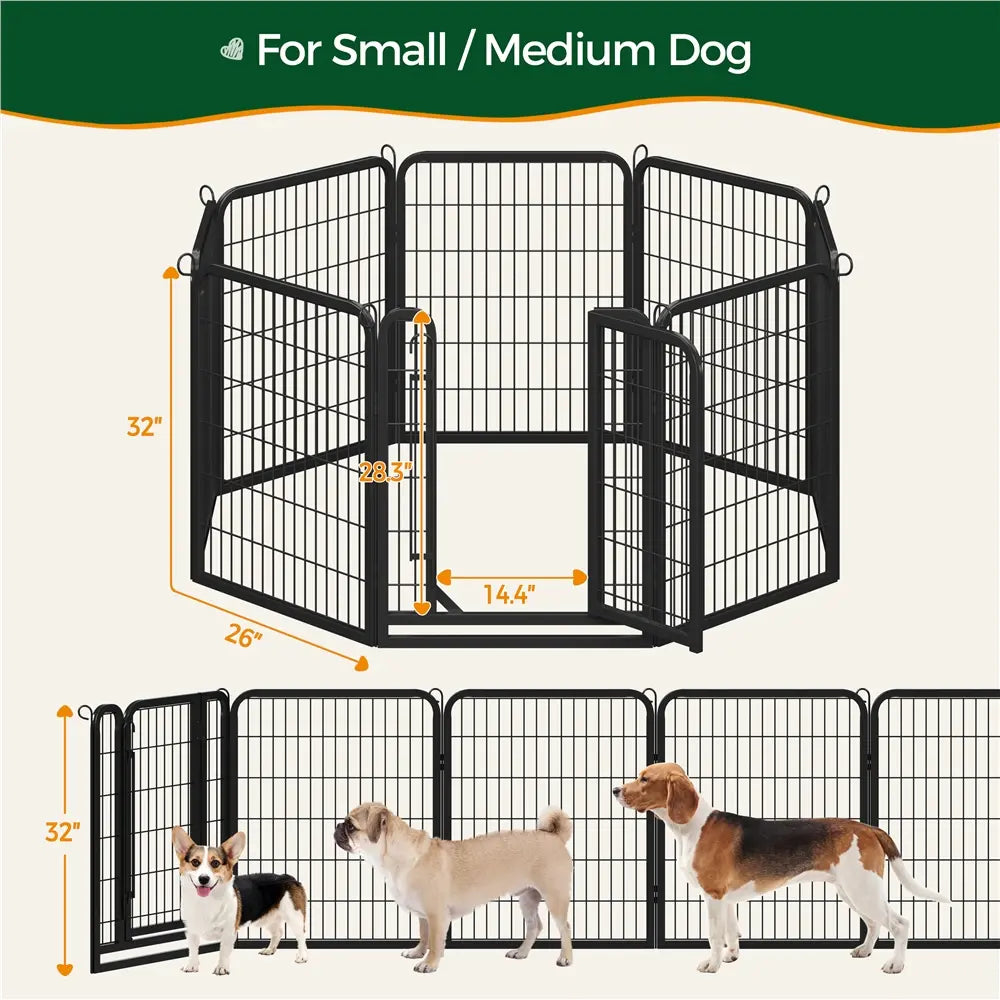 Metal Dog Playpen, 6/8/12/16 Panels, Indoor/Outdoor Pet Exercise Barrier, 24/32/40/47 inch.