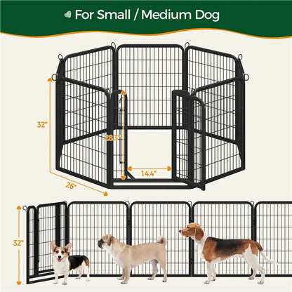 Metal Dog Playpen, 6/8/12/16 Panels, Indoor/Outdoor Pet Exercise Barrier, 24/32/40/47 inch.