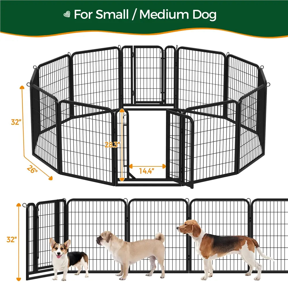 Metal Dog Playpen, 6/8/12/16 Panels, Indoor/Outdoor Pet Exercise Barrier, 24/32/40/47 inch.