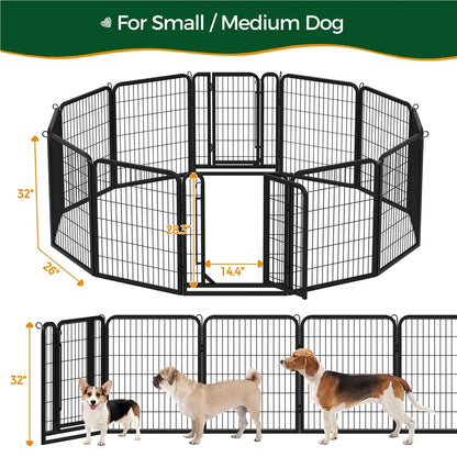 Metal Dog Playpen, 6/8/12/16 Panels, Indoor/Outdoor Pet Exercise Barrier, 24/32/40/47 inch.