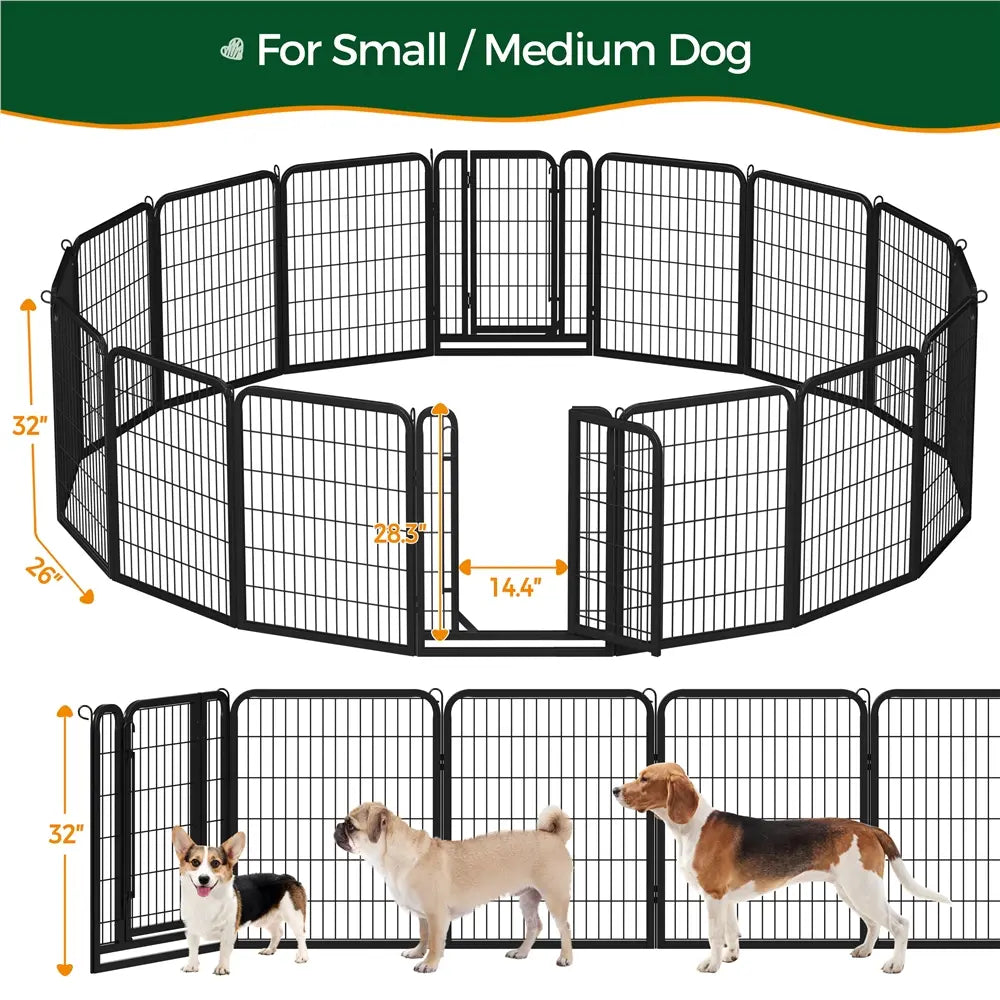 Metal Dog Playpen, 6/8/12/16 Panels, Indoor/Outdoor Pet Exercise Barrier, 24/32/40/47 inch.