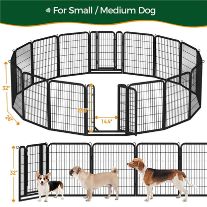 Metal Dog Playpen, 6/8/12/16 Panels, Indoor/Outdoor Pet Exercise Barrier, 24/32/40/47 inch.