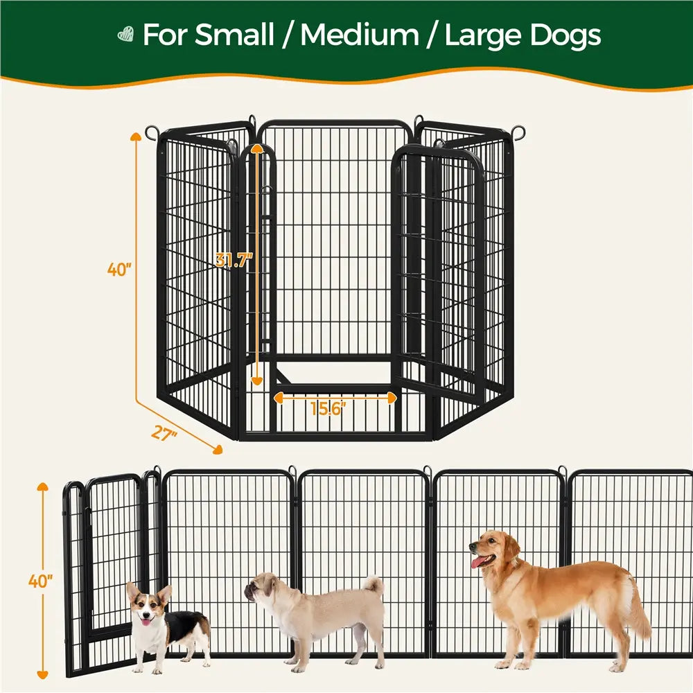 Metal Dog Playpen, 6/8/12/16 Panels, Indoor/Outdoor Pet Exercise Barrier, 24/32/40/47 inch.