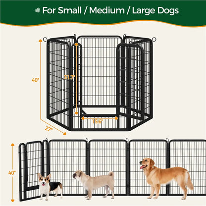 Metal Dog Playpen, 6/8/12/16 Panels, Indoor/Outdoor Pet Exercise Barrier, 24/32/40/47 inch.