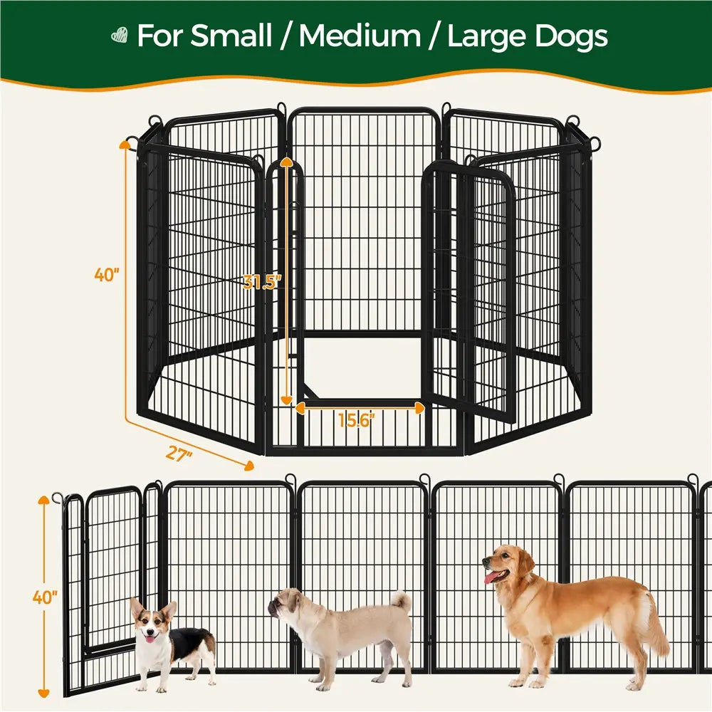 Metal Dog Playpen, 6/8/12/16 Panels, Indoor/Outdoor Pet Exercise Barrier, 24/32/40/47 inch.
