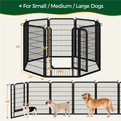 Metal Dog Playpen, 6/8/12/16 Panels, Indoor/Outdoor Pet Exercise Barrier, 24/32/40/47 inch.