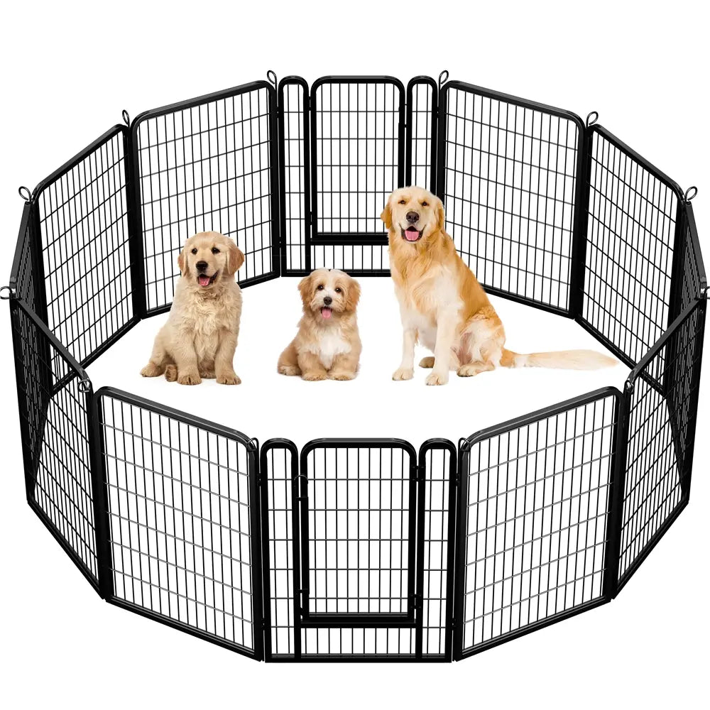 Metal Dog Playpen, 6/8/12/16 Panels, Indoor/Outdoor Pet Exercise Barrier, 24/32/40/47 inch.