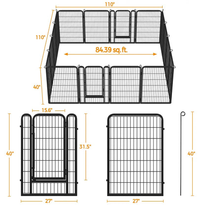 Metal Dog Playpen, 6/8/12/16 Panels, Indoor/Outdoor Pet Exercise Barrier, 24/32/40/47 inch.