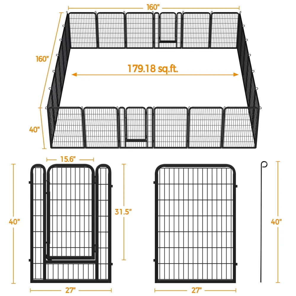 Metal Dog Playpen, 6/8/12/16 Panels, Indoor/Outdoor Pet Exercise Barrier, 24/32/40/47 inch.
