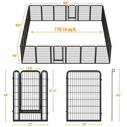 Metal Dog Playpen, 6/8/12/16 Panels, Indoor/Outdoor Pet Exercise Barrier, 24/32/40/47 inch.