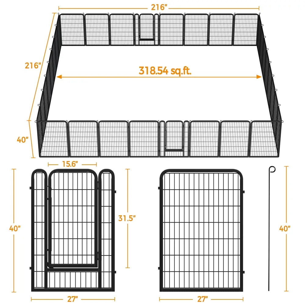 Metal Dog Playpen, 6/8/12/16 Panels, Indoor/Outdoor Pet Exercise Barrier, 24/32/40/47 inch.