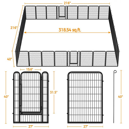 Metal Dog Playpen, 6/8/12/16 Panels, Indoor/Outdoor Pet Exercise Barrier, 24/32/40/47 inch.