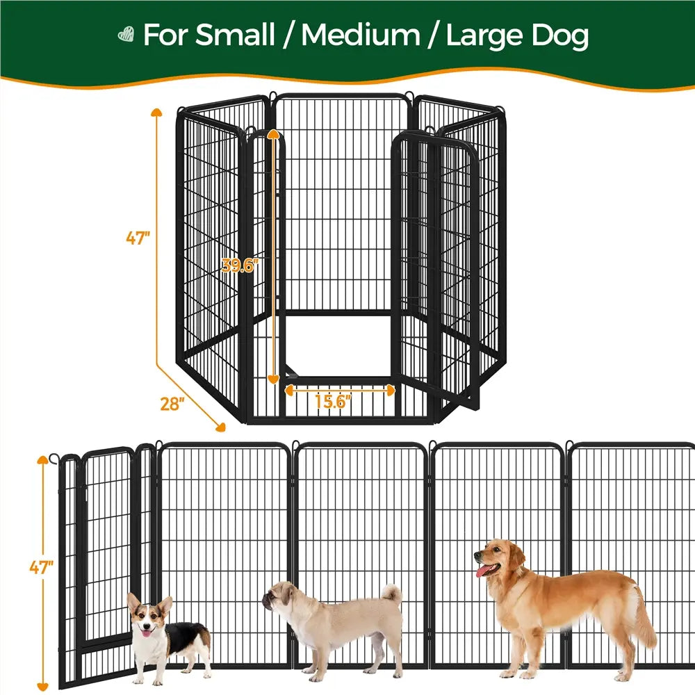Metal Dog Playpen, 6/8/12/16 Panels, Indoor/Outdoor Pet Exercise Barrier, 24/32/40/47 inch.