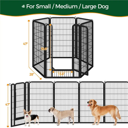 Metal Dog Playpen, 6/8/12/16 Panels, Indoor/Outdoor Pet Exercise Barrier, 24/32/40/47 inch.