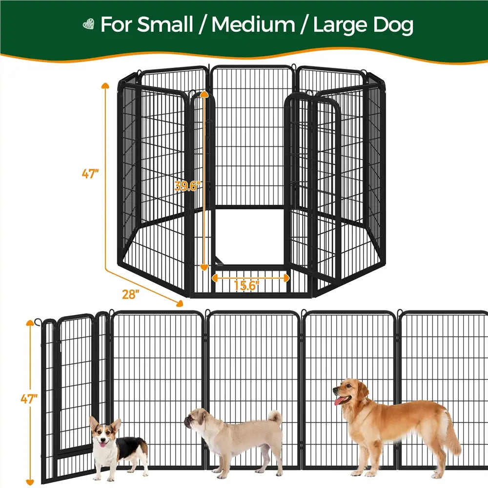 Metal Dog Playpen, 6/8/12/16 Panels, Indoor/Outdoor Pet Exercise Barrier, 24/32/40/47 inch.