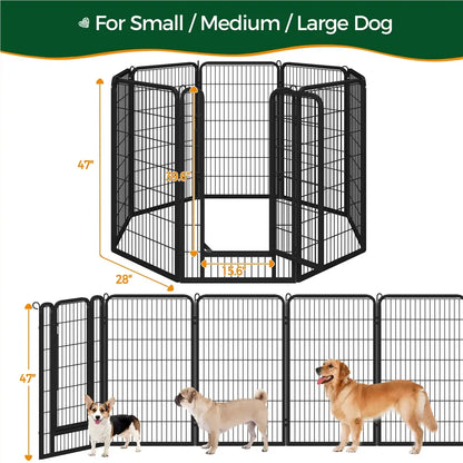Metal Dog Playpen, 6/8/12/16 Panels, Indoor/Outdoor Pet Exercise Barrier, 24/32/40/47 inch.