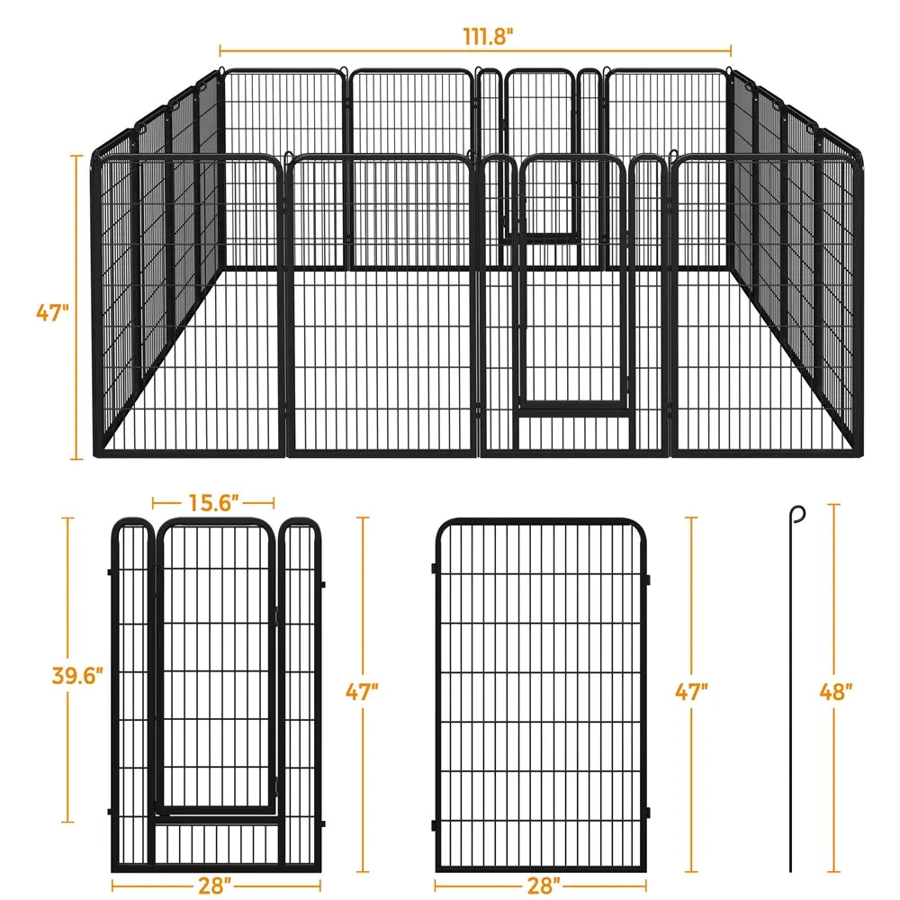 Metal Dog Playpen, 6/8/12/16 Panels, Indoor/Outdoor Pet Exercise Barrier, 24/32/40/47 inch.