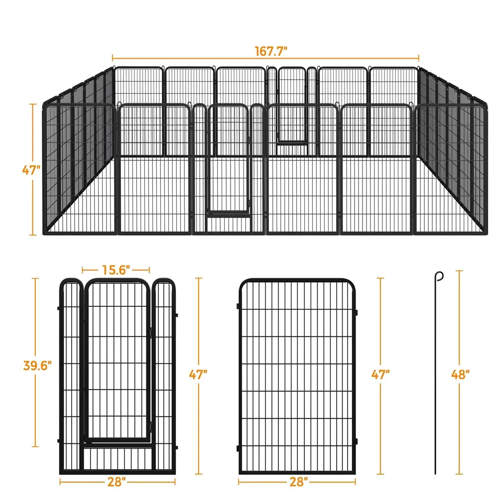 Metal Dog Playpen, 6/8/12/16 Panels, Indoor/Outdoor Pet Exercise Barrier, 24/32/40/47 inch.