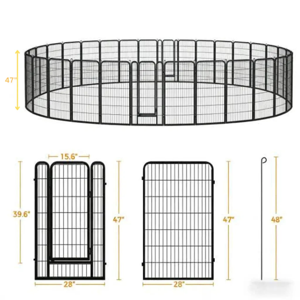 Metal Dog Playpen, 6/8/12/16 Panels, Indoor/Outdoor Pet Exercise Barrier, 24/32/40/47 inch.