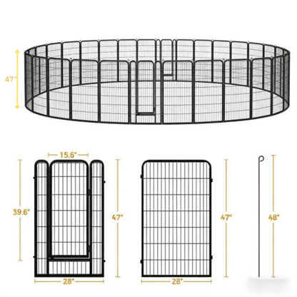 Metal Dog Playpen, 6/8/12/16 Panels, Indoor/Outdoor Pet Exercise Barrier, 24/32/40/47 inch.