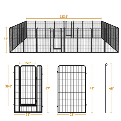 Metal Dog Playpen, 6/8/12/16 Panels, Indoor/Outdoor Pet Exercise Barrier, 24/32/40/47 inch.