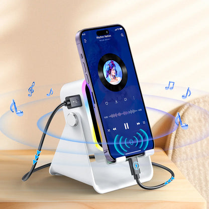 Wireless induction speaker stand, 5-in-1 phone holder with 3500mAh power bank, 360° adjustable, with ambient light, Mother’s Day gift