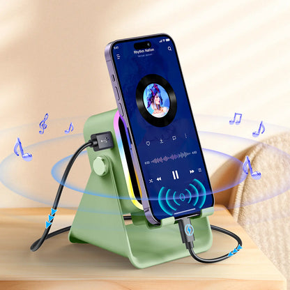 Wireless induction speaker stand, 5-in-1 phone holder with 3500mAh power bank, 360° adjustable, with ambient light, Mother’s Day gift