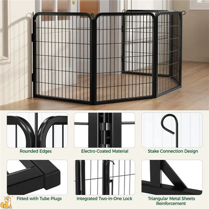 Metal Dog Playpen, 6/8/12/16 Panels, Indoor/Outdoor Pet Exercise Barrier, 24/32/40/47 inch.