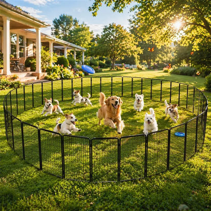 Metal Dog Playpen, 6/8/12/16 Panels, Indoor/Outdoor Pet Exercise Barrier, 24/32/40/47 inch.