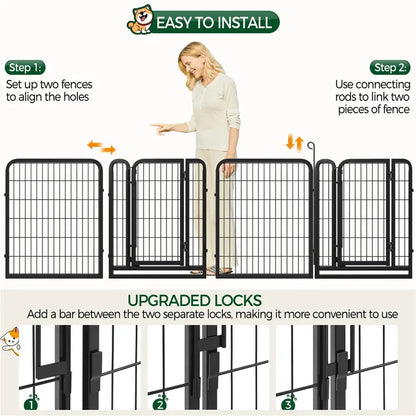 Metal Dog Playpen, 6/8/12/16 Panels, Indoor/Outdoor Pet Exercise Barrier, 24/32/40/47 inch.