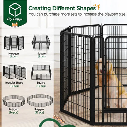 Metal Dog Playpen, 6/8/12/16 Panels, Indoor/Outdoor Pet Exercise Barrier, 24/32/40/47 inch.