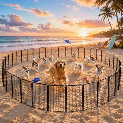 Metal Dog Playpen, 6/8/12/16 Panels, Indoor/Outdoor Pet Exercise Barrier, 24/32/40/47 inch.