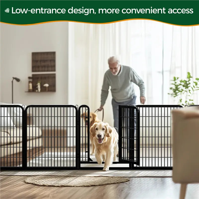 Metal Dog Playpen, 6/8/12/16 Panels, Indoor/Outdoor Pet Exercise Barrier, 24/32/40/47 inch.